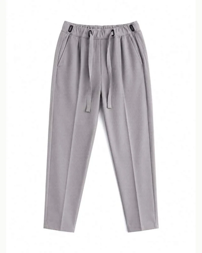 Grey Ribbed Drawstring Trousers