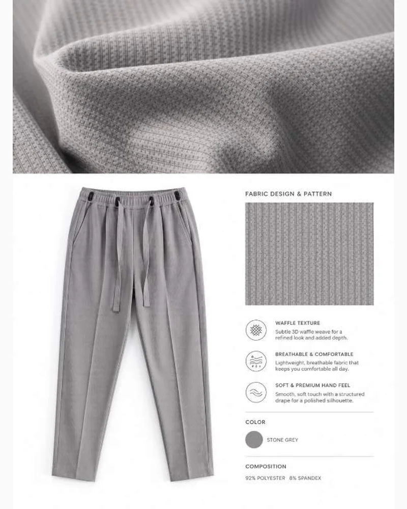 Grey Ribbed Drawstring Trousers 3