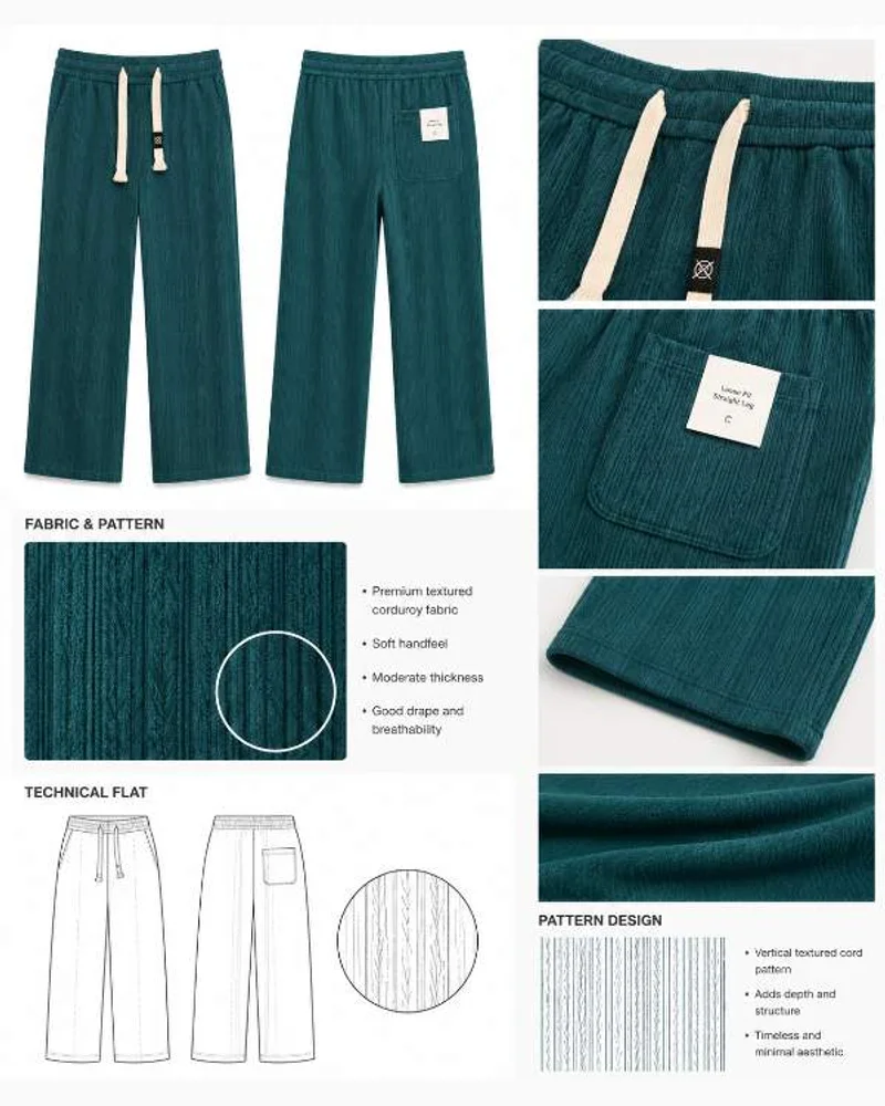Teal Corduroy Wide Leg Pants 3