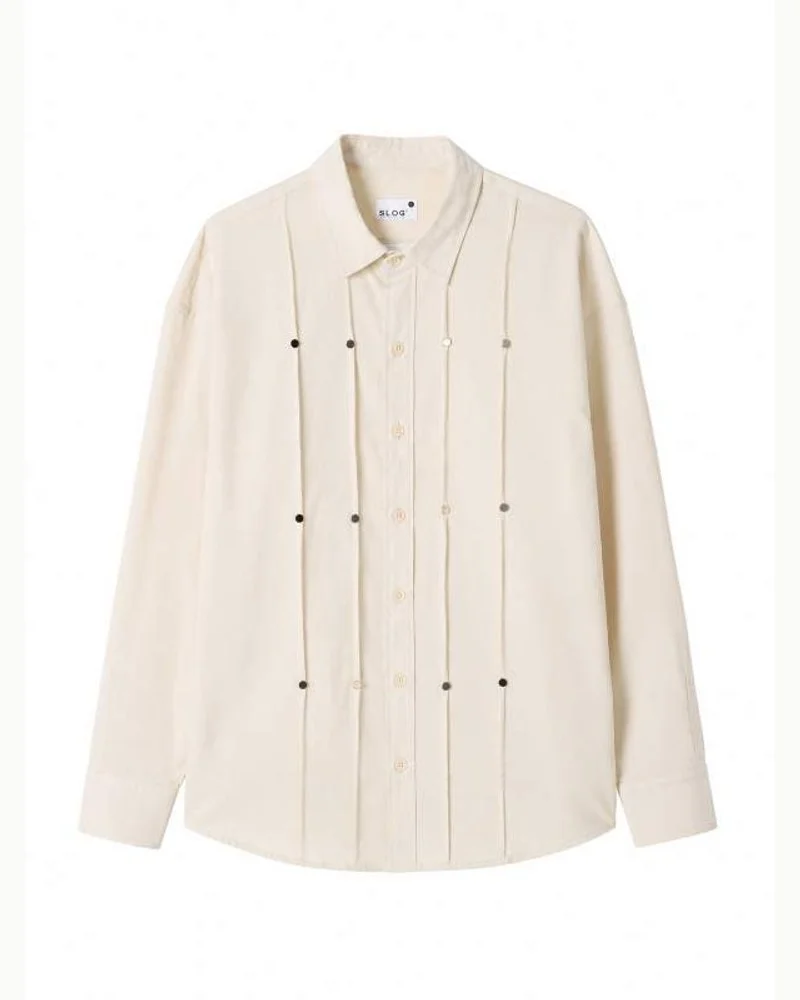 Cream Pleated Stud Shirt