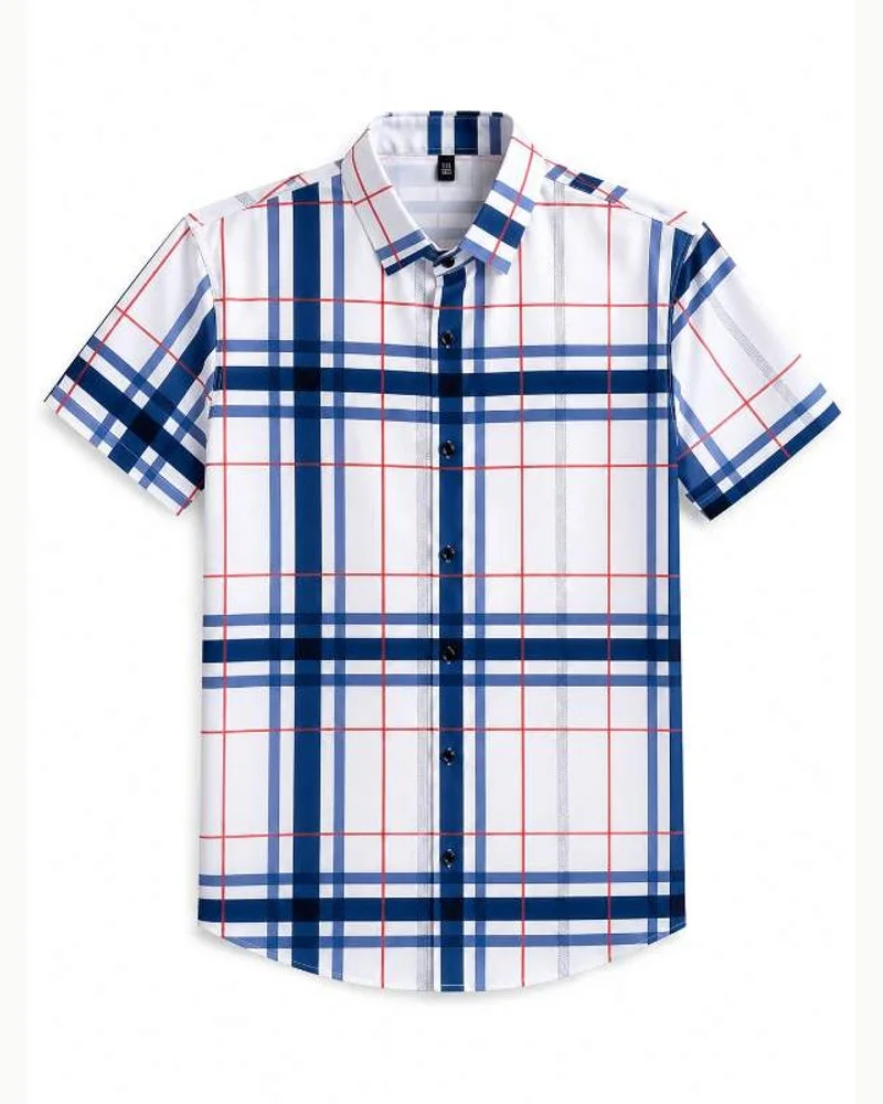 Blue Plaid Half Sleeve Shirt