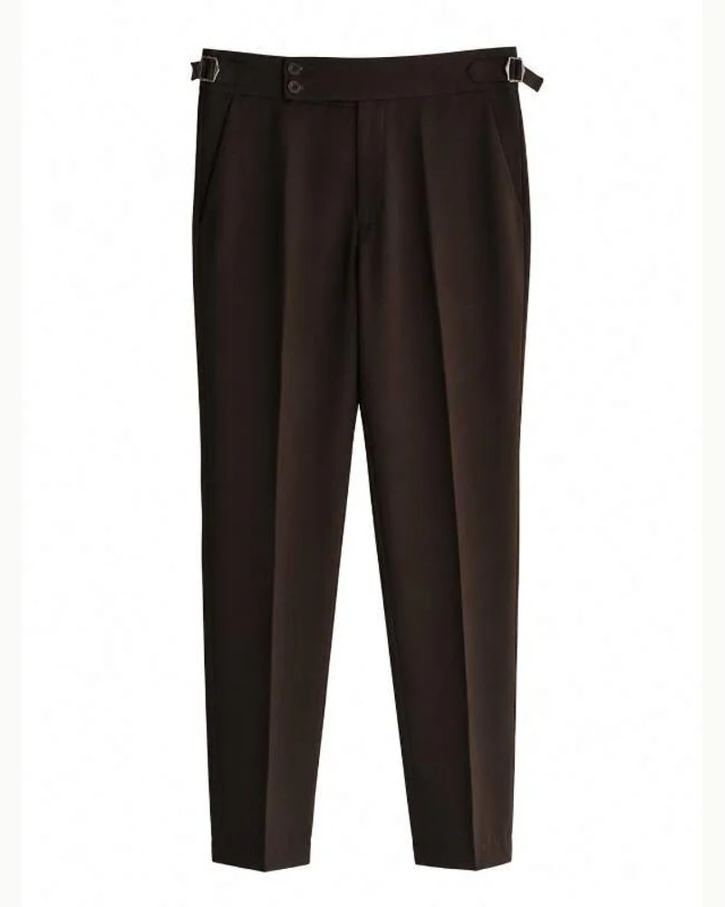 Dark Brown Pleated Tapered Trousers