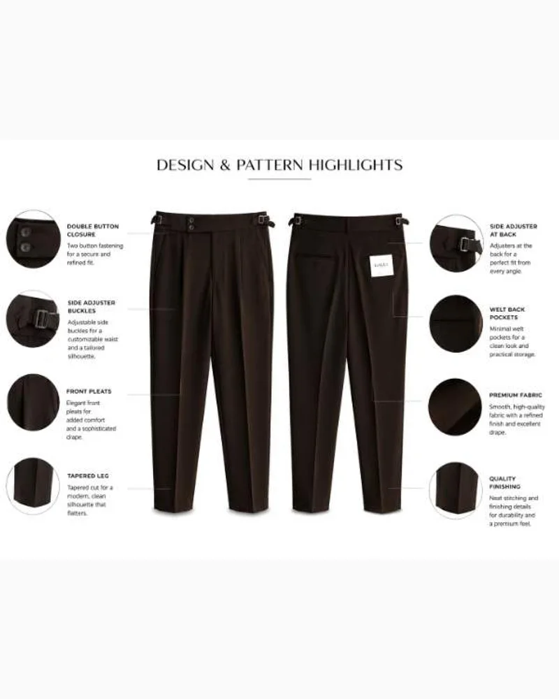 Dark Brown Pleated Tapered Trousers 3