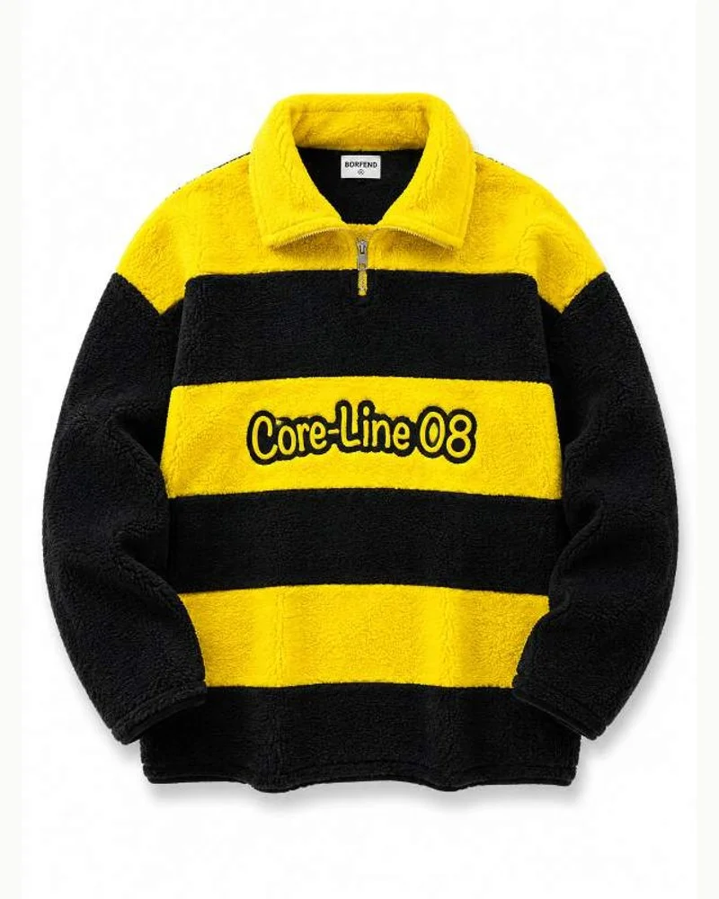 Yellow Black Sherpa Half-Zip Hoodie