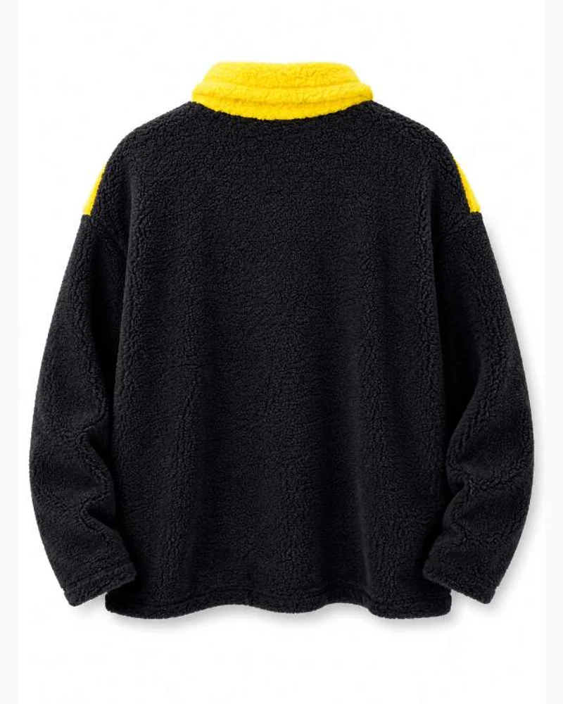 Yellow Black Sherpa Half-Zip Hoodie — alternate view