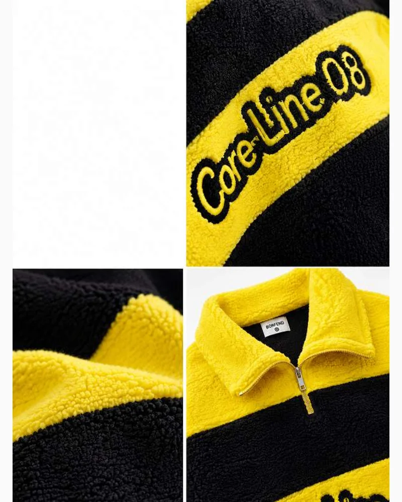 Yellow Black Sherpa Half-Zip Hoodie 3