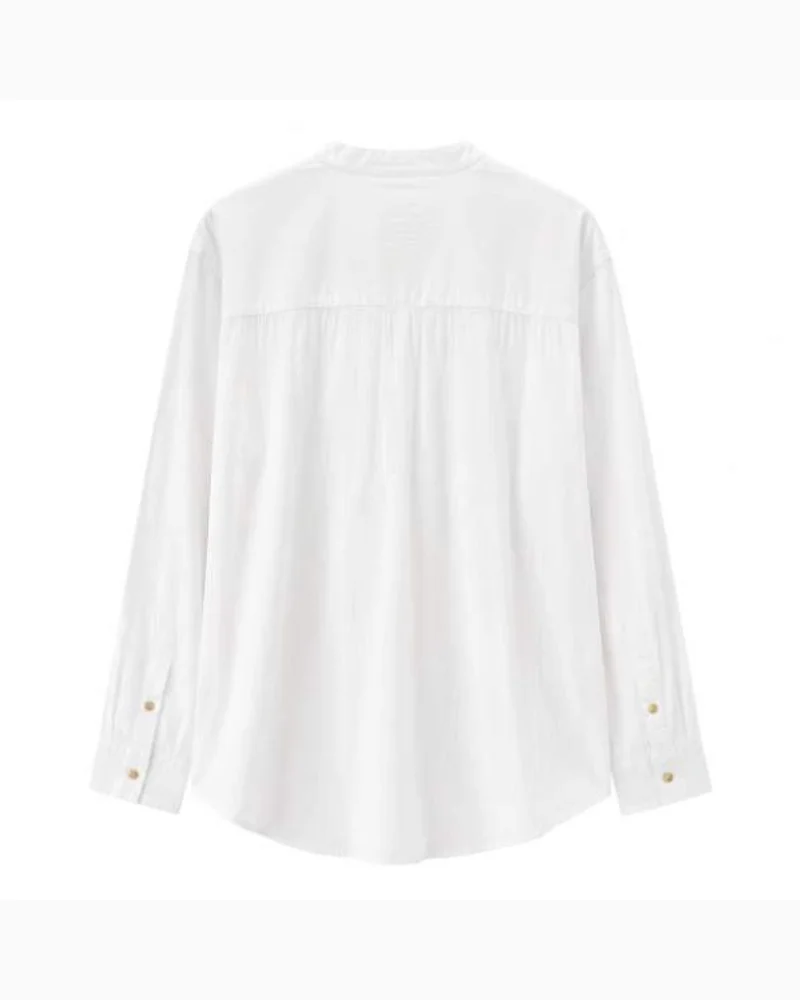 White Mandarin Collar Linen Shirt — alternate view
