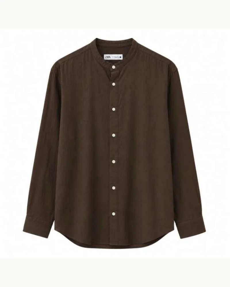 Dark Brown Mandarin Collar Shirt