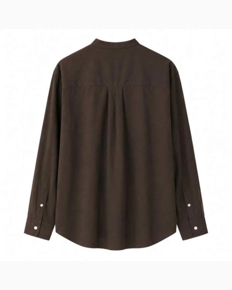 Dark Brown Mandarin Collar Shirt — alternate view