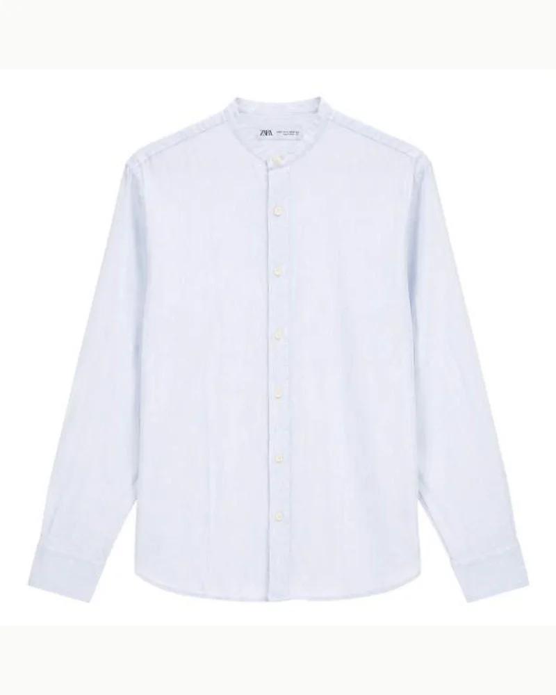 Sky Blue Mandarin Collar Shirt