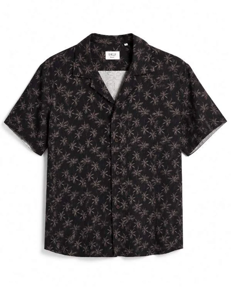 Black Palm Print Camp Shirt