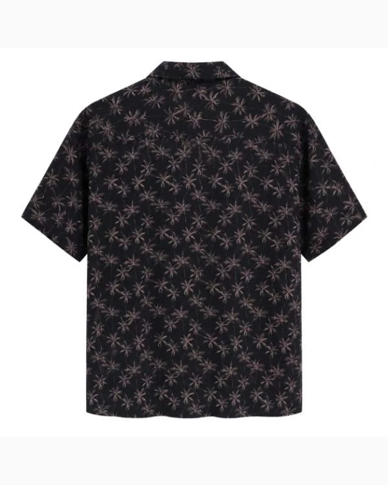 Black Palm Print Camp Shirt — alternate view